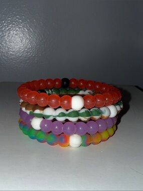 Lokai Red, Purple, Multicolor, Army Beaded Bracelet Stack